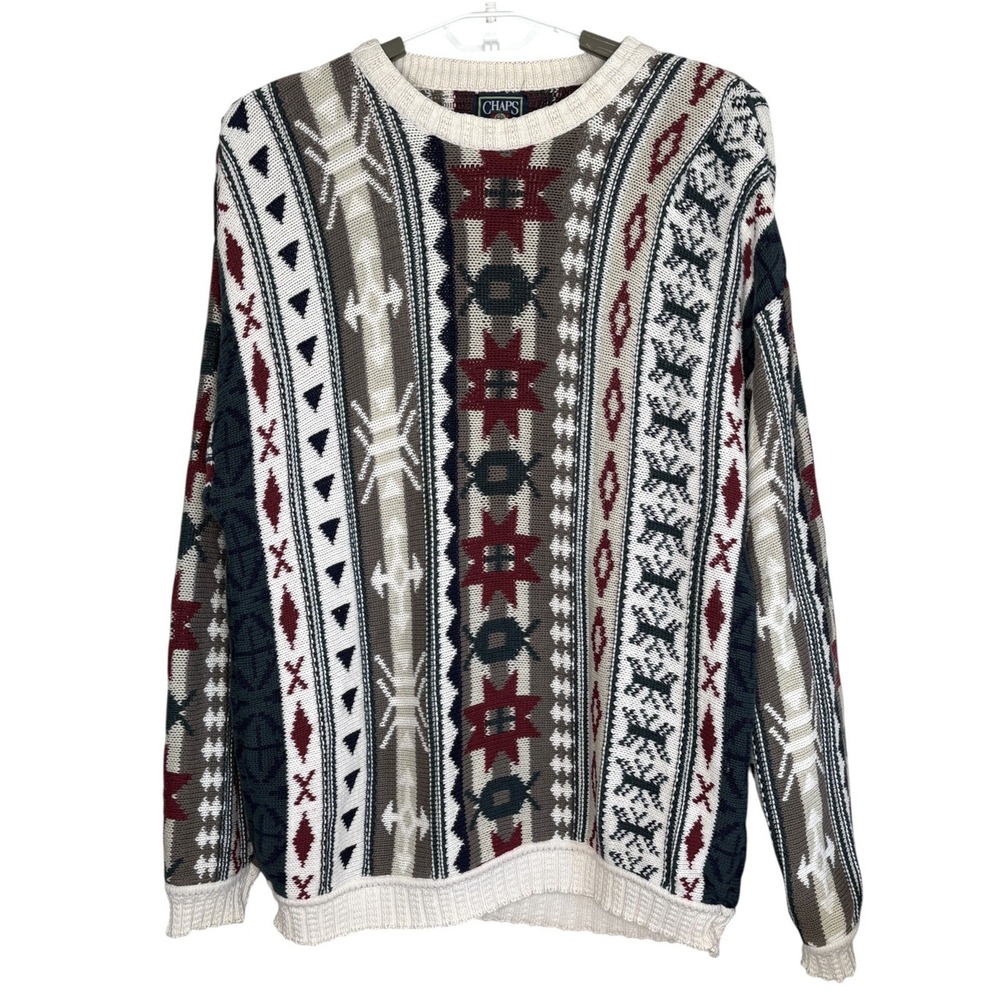VTG Ralph Lauren Chaps Southwestern Aztec Crewneck Sweater XL Ski Western 90 USA